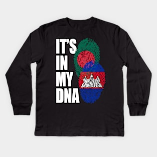 Cambodian And Bangladeshi Mix Heritage DNA Flag Kids Long Sleeve T-Shirt